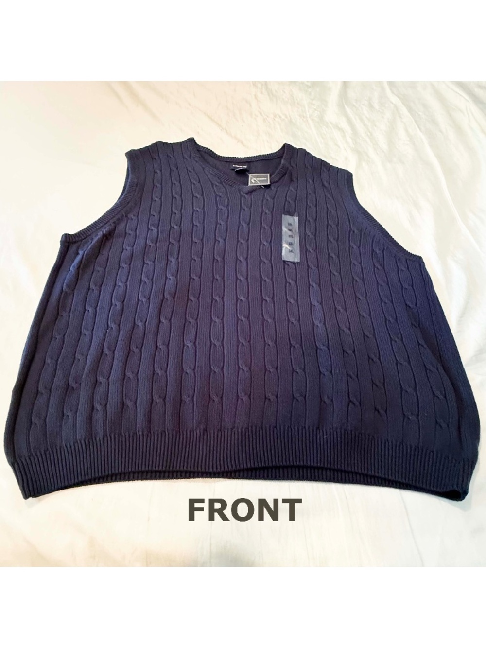 VEST, CABLE KNIT, NAVY BLUE, SIZE 3XL, 100% COTTON, PULLOVER, VEE NECK, HARBOR